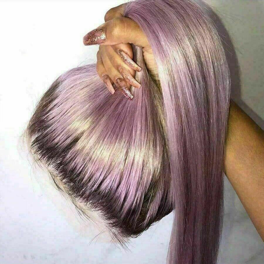 Popular Ombre Dark Roots To Lilac Human Hair Blend Peekaboo Rainbow Daily Wig 13x4 Part