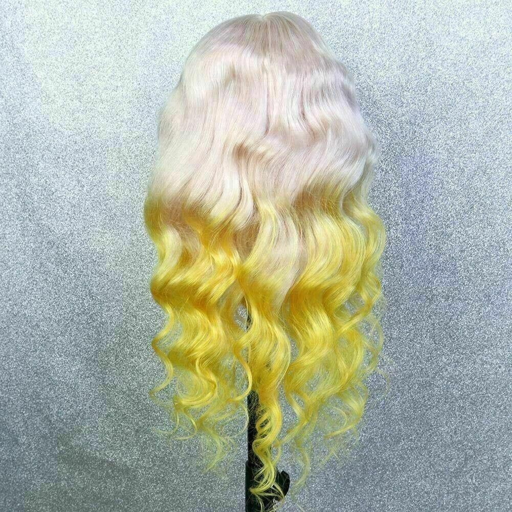 Luxury Colorful Blue Yellow Blonde Bright 100 Human Hair Swiss 13x4 Lace Front Glueless Wig Colouful U Part or Full Lace Upgrade Available