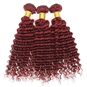 Luxury Deep Wave Brazilian Burgundy Red #99J Wavy Virgin Human Hair Extensions