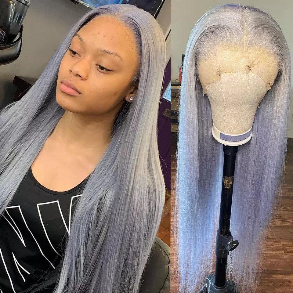 Grey human hair lace front wigs best sale