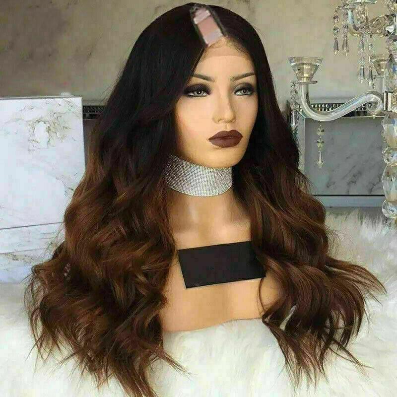 Luxury Ombre Auburn Brown U Part Wavy 100 Human Hair Swiss 13x4 Lace Front Glueless Wig U Part U Part 360 or Full Lace Upgrade Available