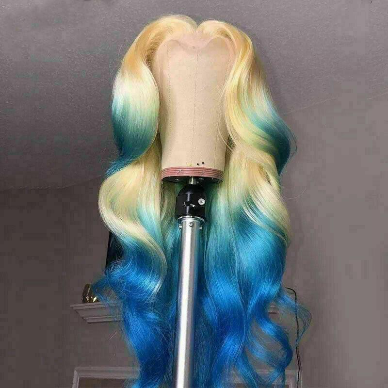 Luxury Remy Platinum Blonde Blue 100 Human Hair Swiss 13x4 Lace Front Glueless Wig Colouful U Part or Full Lace Upgrade Available