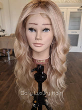 Load image into Gallery viewer, Luxury Light Golden Blonde Balayage Highlight 100% Human Hair Swiss 13x4 Lace Front Glueless Wig U-Part, 360 or Full Lace Upgrade Available
