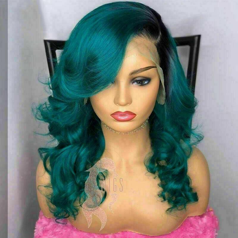 Luxury Remy Ombre Teal Green 100% Human Hair Swiss 13x4 Lace Front