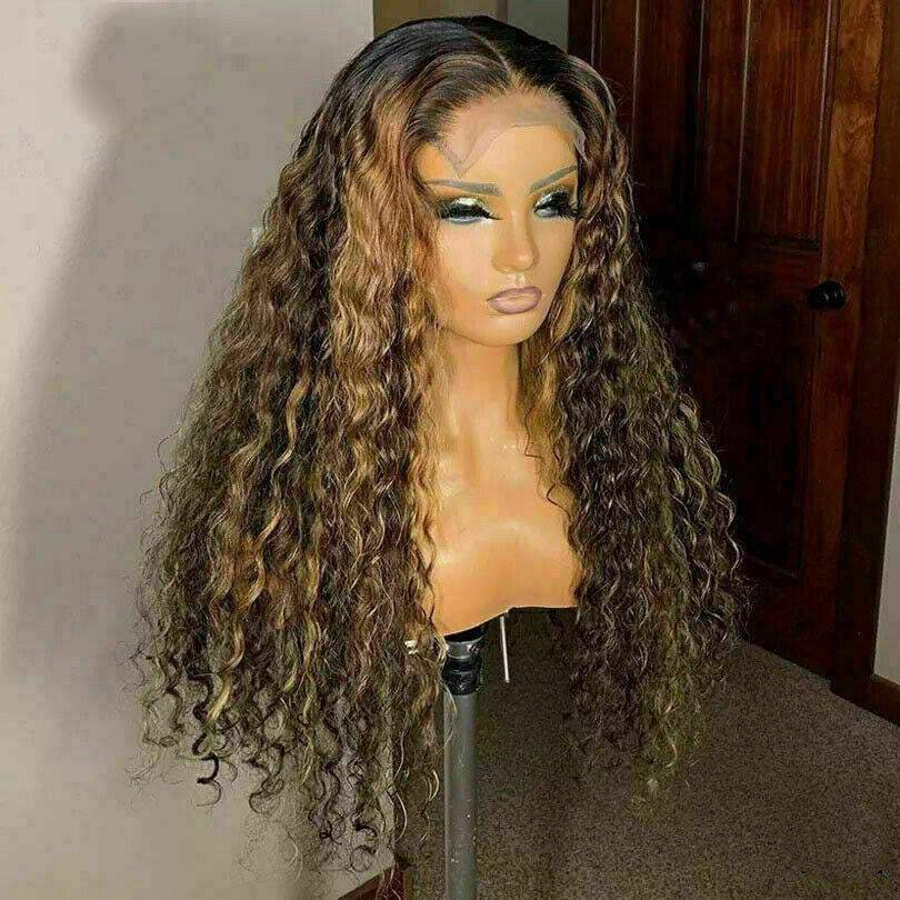 Luxury Curly Ash Honey Golden Brown Blonde 100 Human Hair Swiss 13x4 Lace Front Glueless Wig U Part 360 or Full Lace Upgrade Available